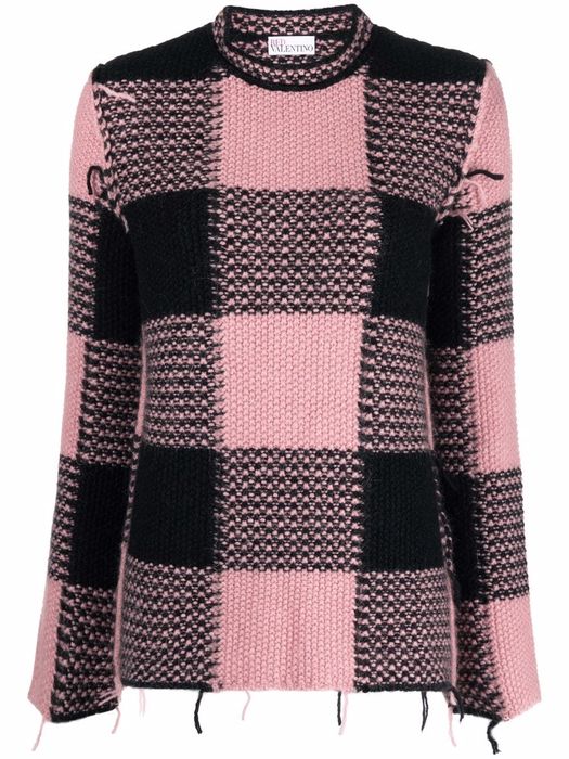 RED Valentino grid-check frayed jumper - Pink