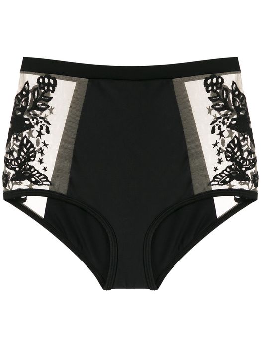 Martha Medeiros tulle panels high waisted bikini bottom - Black