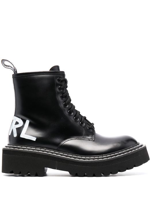 Karl Lagerfeld Troupe brush-logo combat boots - Black