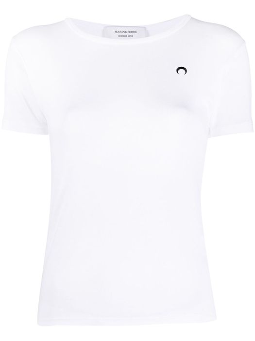 Marine Serre embroidered logo slim-fit T-shirt - White