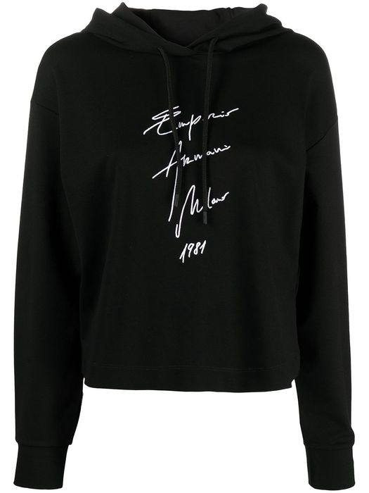 Emporio Armani logo-print cotton hoodie - Black