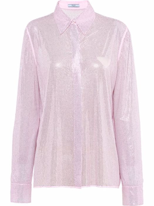 Prada rhinestone-studded silk shirt - Pink