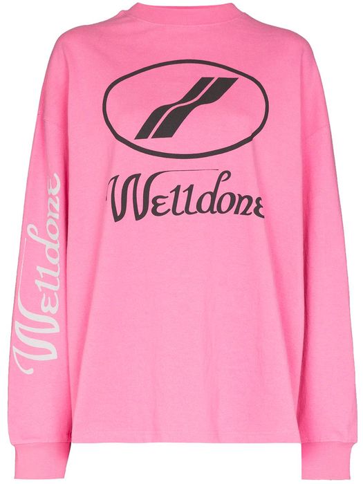 We11done logo-print cotton long-sleeve T-shirt - Pink