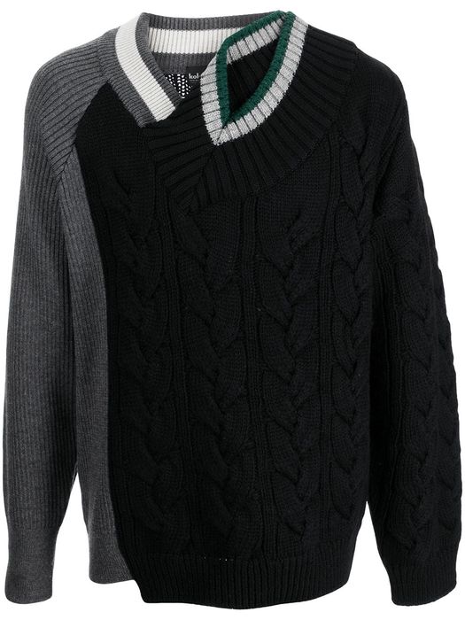 Kolor cable-knit asymmetric-collar jumper - Black