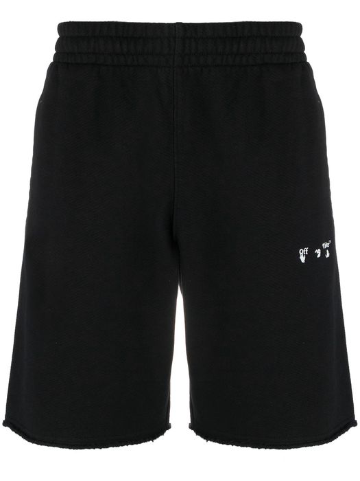 Off-White logo-print cotton track shorts - Black