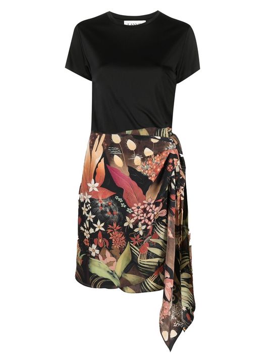 LANVIN floral-print side-tie skirt - Black