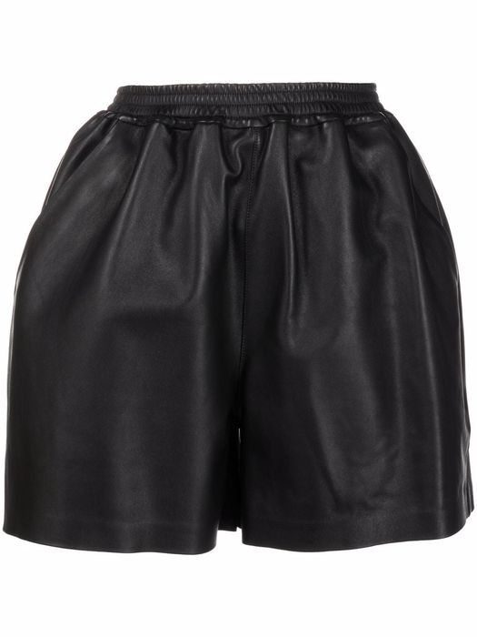 Desa 1972 gathered waist leather shorts - BLACK