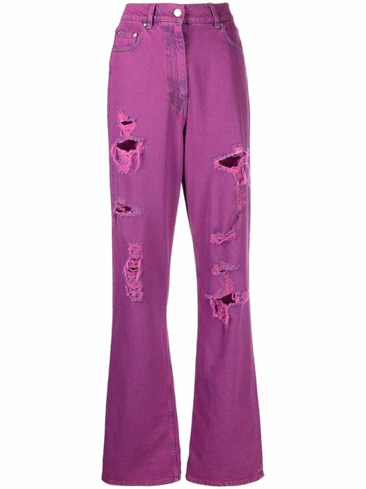 MSGM embroidered-logo distressed-effect jeans - Purple