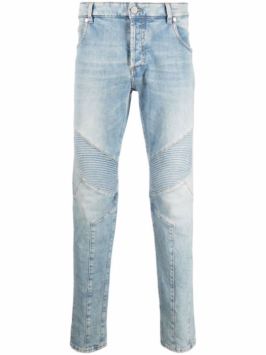 Balmain multi-cuts ribbed tapered jeans - Blue