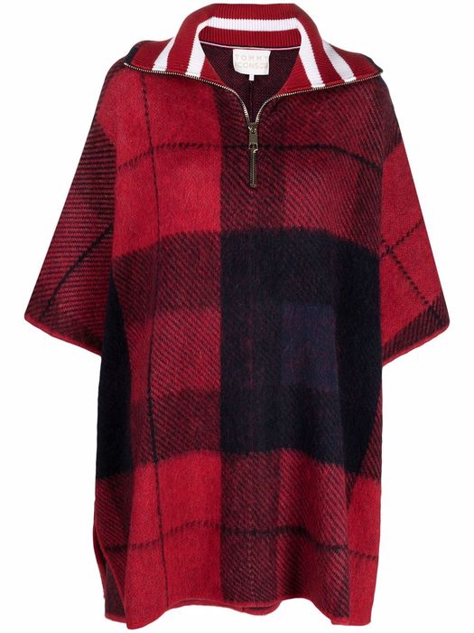 Tommy Hilfiger collared check pattern cape