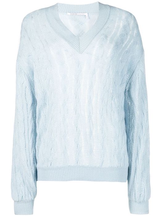 Agnona cable-knit V-neck cashmere jumper - Blue