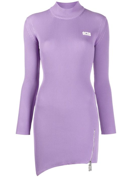 Gcds ribbed knit asymmetric hem dress - Purple