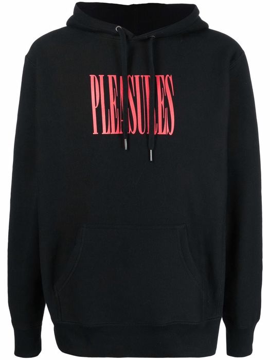 Pleasures logo-print long-sleeved hoodie - Black