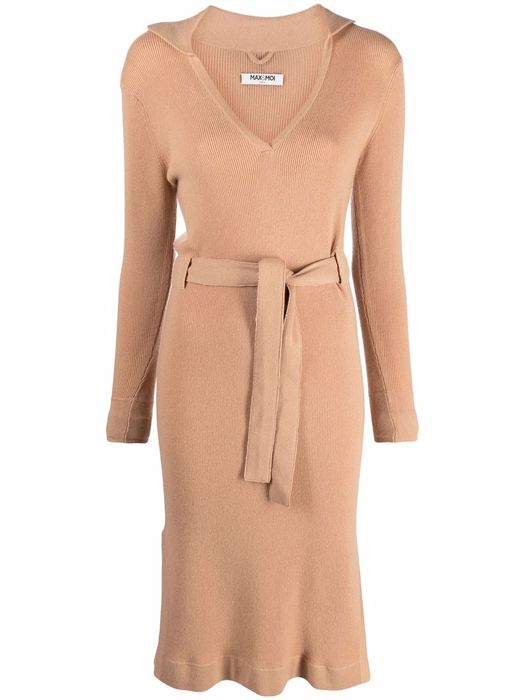 Max & Moi ribbed-knit belted midi dress - Neutrals