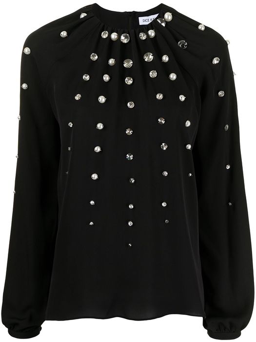 Dice Kayek gem-embellished round neck blouse - Black
