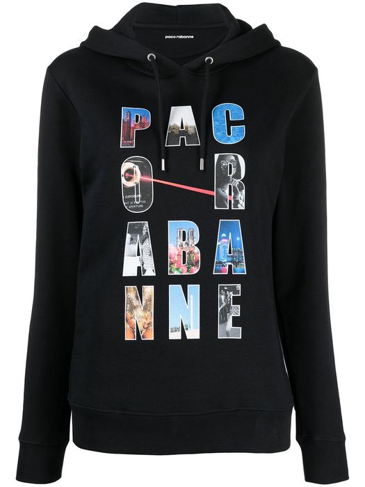 Paco Rabanne logo-print drawstring hoodie - Black