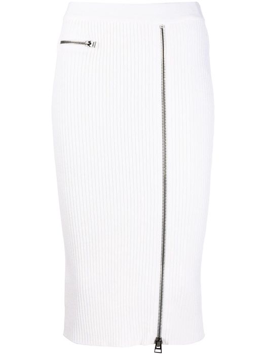 TOM FORD zipped rib-knit fitted skirt - White