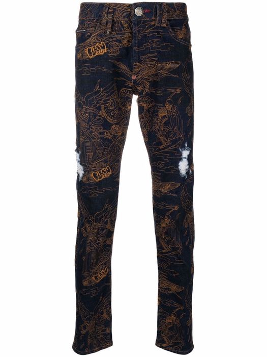 Philipp Plein embroidered skinny jeans - Blue