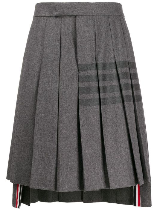 Thom Browne knee-length pleated 4-Bar striped skirt - Grey