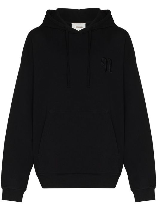 Nanushka logo-embroidered cotton hoodie - Black