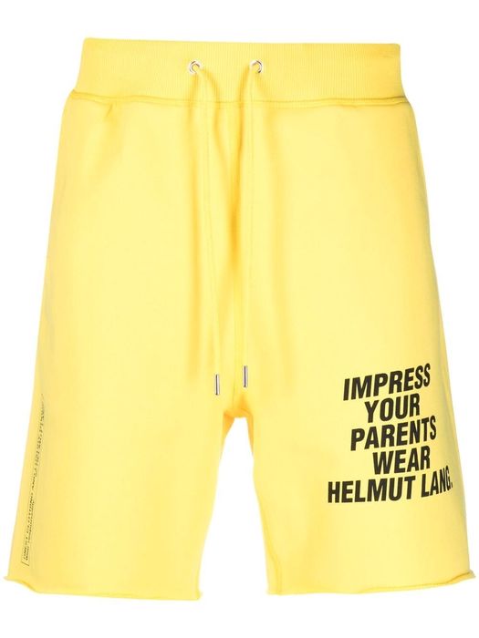 Helmut Lang slogan-print cotton track shorts - Yellow