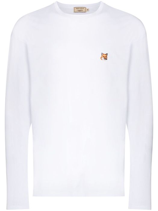 Maison Kitsuné long sleeve fox patch T-shirt - White