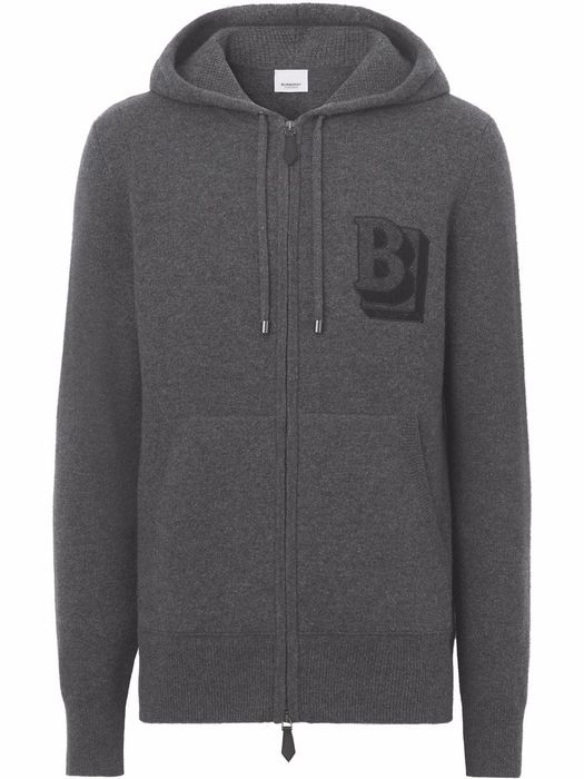 Burberry logo-embroidered cashmere-blend hoodie - Grey