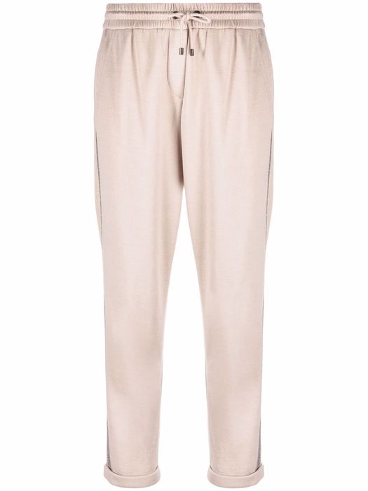 Brunello Cucinelli contrast-trim silk-blend track pants - Neutrals