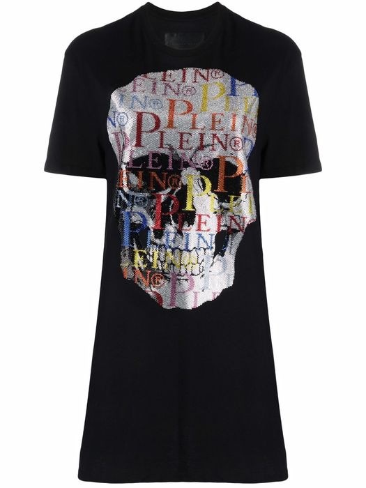 Philipp Plein rhinestone-skull T-shirt dress - Black