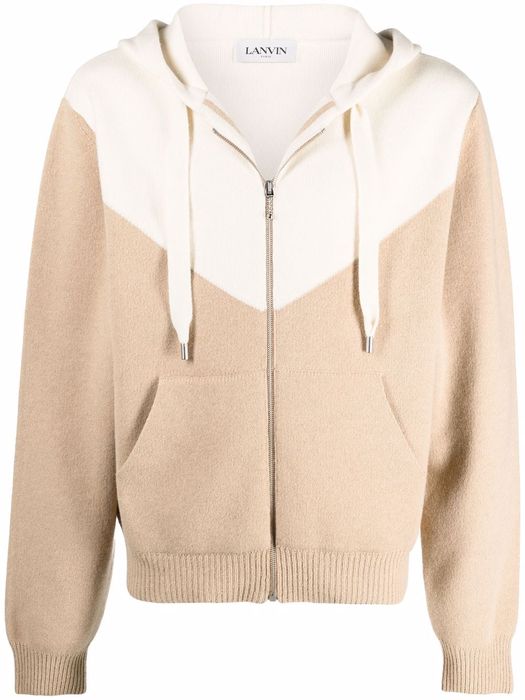 LANVIN two-tone knitted hoodie - Neutrals