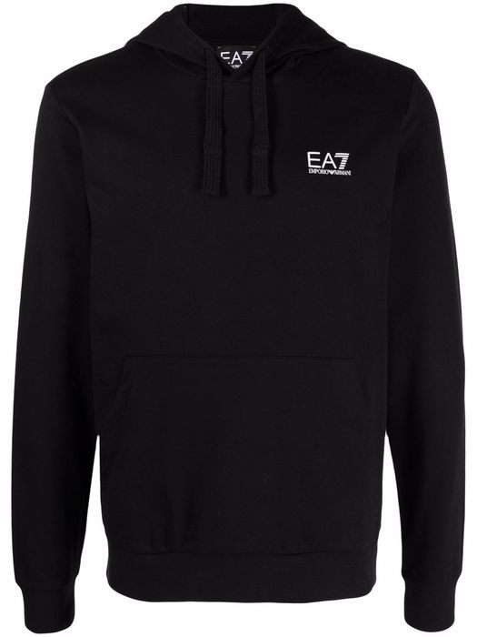 Ea7 Emporio Armani logo-print cotton hoodie - Black