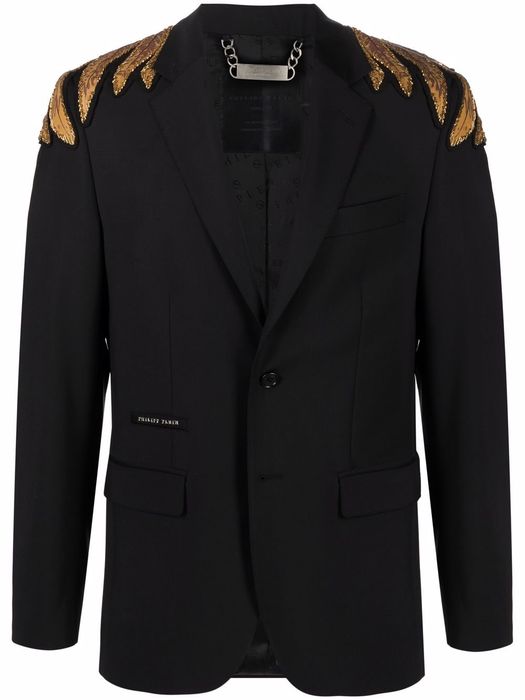 Philipp Plein rhinestone-eagle embellished single-breasted blazer - Black