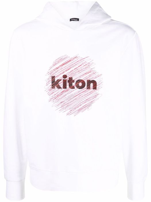 Kiton logo-print cotton hoodie - White