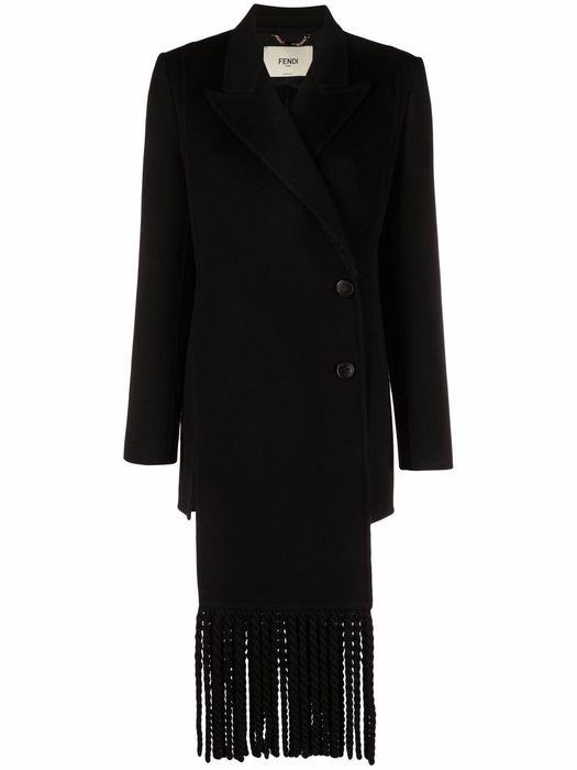 Fendi double-breasted fringed coat - Black