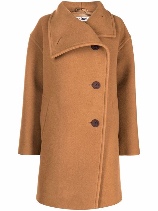 Acne Studios funnel-neck double-breasted coat - Brown