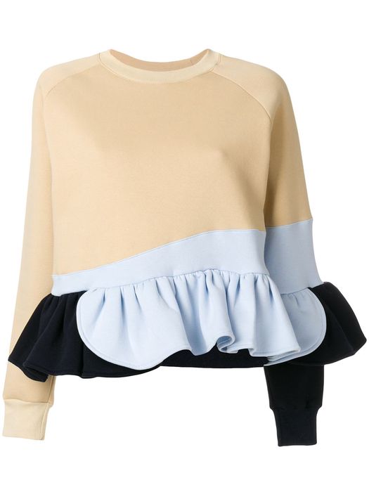 Ioana Ciolacu frilled colour block sweatshirt - Neutrals