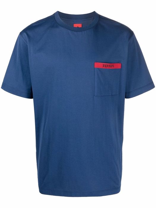 Ferrari logo-tape chest pocket T-shirt - Blue