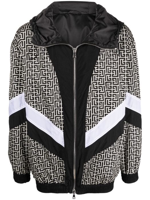 Balmain monogram-print hooded bomber jacket - Black