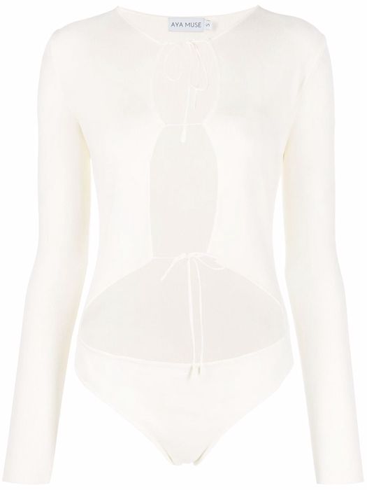 Aya Muse lace-up long-sleeve bodysuit - White