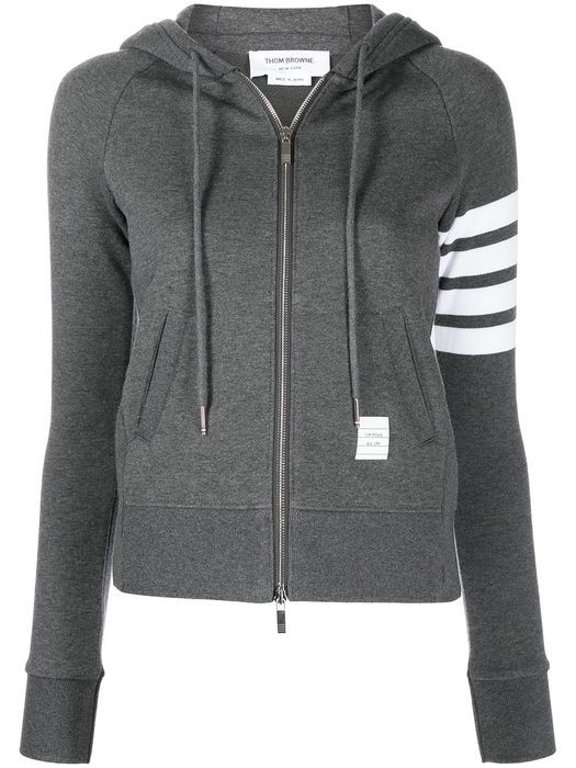 Thom Browne 4-Bar stripe zip-fastening hoodie - Grey