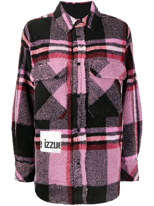izzue tartan-check fleece shirt jacket - Pink