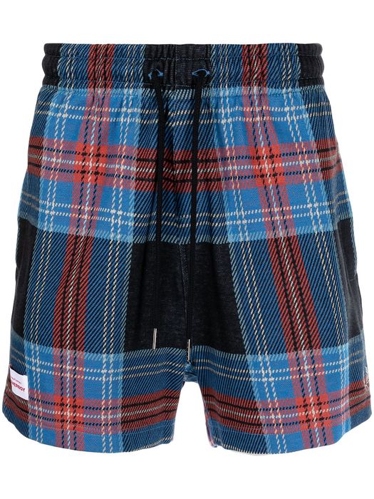 FRED PERRY tartan-print logo-patch shorts - Blue
