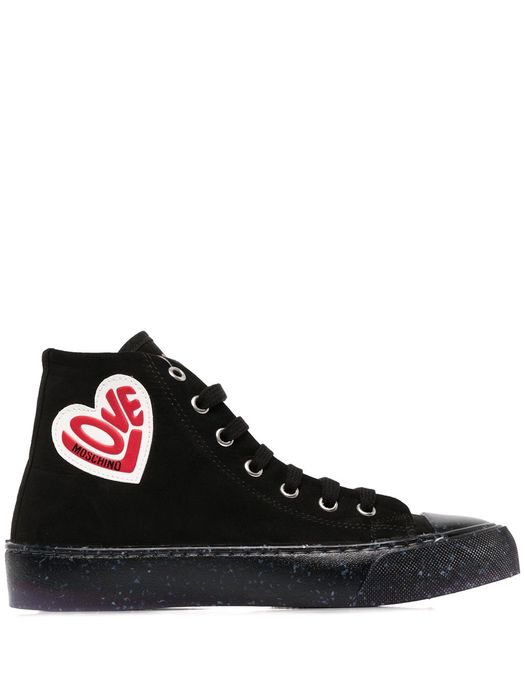 Love Moschino logo-patch high top sneakers - 000 NERO