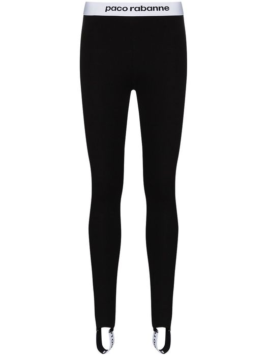 Paco Rabanne contrast logo-stripe stirrup leggings - Black