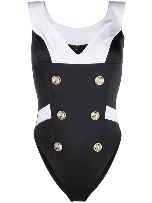 Balmain double-buttoned sailor swimsuit - Black