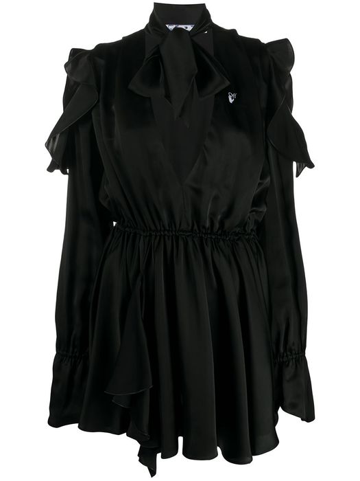 Off-White ruffle-detail logo-print dress - Black