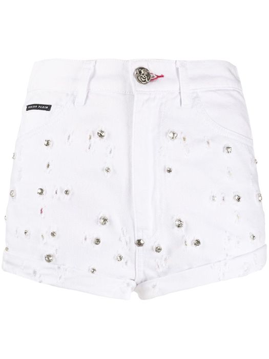 Philipp Plein high-rise crystal-embellished shorts - White