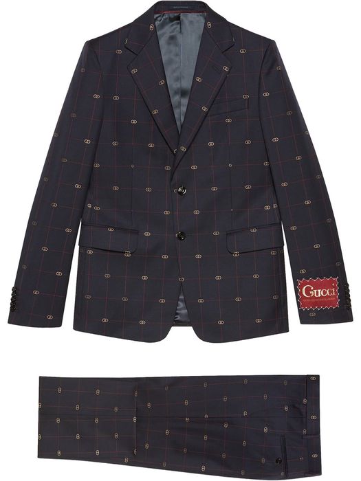 Gucci GG embroidered single-breasted suit - Blue