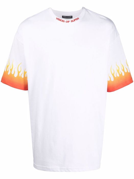 Vision Of Super flame-print cotton T-shirt - White