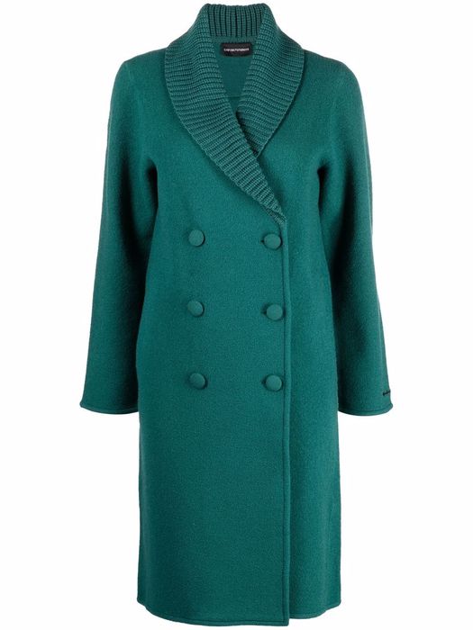 Emporio Armani knitted wool-blend double-breasted coat - Green